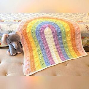 NEW Pastel Rainbow Crochet Blanket 35 X 34 Inches